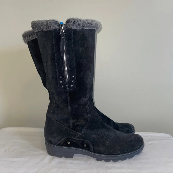 Aquatalia Black Heeled Boots with Gray Trim - Picture 1 of 6